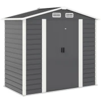Outsunny 7 x 4ft Garden Shed, Easy to Assemble, Upgraded Galvanised Steel Frame with Foundation Kit, Double Doors with Lock, Outdoor Metal Shed with Vents and Gloves, Garden Storage Shed, Dark Grey(m-1)