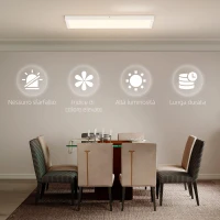 HOMCOM Set 2 Plafoniere LED Sottili e Minimal con Colore Regolabile, in Acciaio e Plastica, 60x30x3.7 cm, Bianco(m-6)