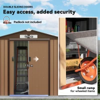 Outsunny 7 x 4ft Lockable Metal Garden Tool Storage Shed, Outdoor Storage Shed with Foundation and vents, Light Brown(m-5)