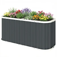 Outsunny Metal Raised Bed 136 x 53 x 61 cm Deep Garden Bed with Safety Edges, Plant Labels, Gloves, Open Bottom(m-7)