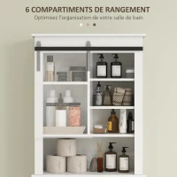 HOMCOM Meuble WC dessus de toilette avec porte coulissante, avec 6 compartiments de rangement, blanc(m-5)