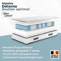 Ensemble matelas sommier 160 x 200 cm Hauteur 19 cm - ressorts ensachés - 7 zones - réversible - fabriqué en Belgique - DEKO DREAM(m-6)