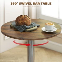 HOMCOM Round Bar Table, 360 Degree Swivel Counter Pub Table with Adjustable Height, for Kitchen, Cafe, Rustic Brown(m-5)