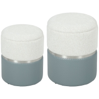 HOMCOM Nesting Round Ottoman with Storage Set of 2 - Cream/Grey