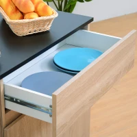 HOMCOM Chariot de service desserte de cuisine à roulettes multi-rangements placard double portes + 2 étagères + tiroir panneaux particules chêne noir(m-9)