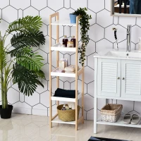 HOMCOM Etagère en Bambou de Salle de Bain étagère Debout 3 paniers + 2 étagères dim. 32L x 30l x 130H cm Beige Blanc(m-9)