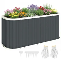 Outsunny Metal Raised Bed 136 x 53 x 61 cm Deep Garden Bed with Safety Edges, Plant Labels, Gloves, Open Bottom(m-6)
