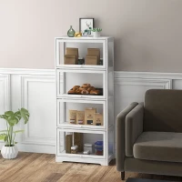 HOMCOM Vitrine pour collection buffet salon meuble de rangement à 4 niveaux avec portes à abattant, 59 x 30 x 139 cm, blanc(m-10)