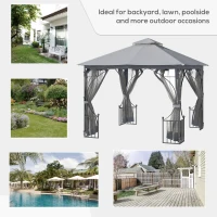 Outsunny 3 x 3(m) Garden Gazebo Patio Party Tent Shelter Outdoor Canopy Double Tier Sun Shade Metal Frame Netting, Light Grey(m-7)