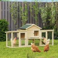 PawHut Chicken Coop Wooden House with Nesting Box, Waterproof Roof, Perch, Run, Ramp, 204x85x93 cm Natural Wood(m-2)