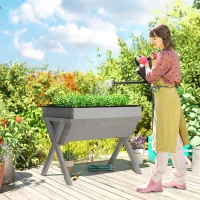 Outsunny Wooden Raised Garden Bed with Bed Liner, Elevated Planter Box with Legs, Light Grey(m-9)