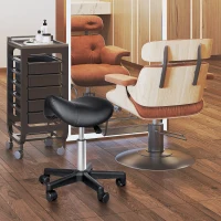 HOMCOM Tabouret à roulettes, tabouret de massage avec hauteur réglable 43-55 cm et selle ergonomique, chaise de travail à roulettes pivotant 360°, pour salon de massage, tatouage, clinique, spa, noir(m-2)