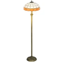 HOMCOM Tiffany-Style Floor Lamp with Handcrafted Stained Glass Shade, 152cm Tall Vintage Standing Lamp with Foot Switch and Dual Sockets for Living Room Bedroom, Bronze Tone and Orange(m-11)