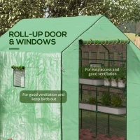 Outsunny Walk-in Greenhouse with 3 Tier 12 Shelves, Small Greenhouse with Reinforced PE Cover, Garden Plant Growhouse with Roll-up Door and Three Mesh Windows, 140 x 213 x 190 cm, Green(m-6)