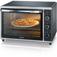 Mini Four chaleur SEVERIN TO2058 tournante 42 L, pierre a pizza et tournebroche, Four posable 1 800 W, Minuteur 120 min, Noir/Inox(m-1)