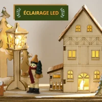 HOMCOM Calendrier de l'Avent LED en forme de village enneigé avec 24 tiroirs décoration lumineuse de Noël beige(m-4)
