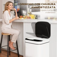 HOMCOM Bidone per Immondizia da 13L con Sensore e Spazio per Deodoranti, in Acciaio e PP, 24x24x41 cm, Bianco e Nero(m-7)