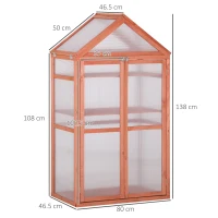 Outsunny Garden Cold Frame Polycarbonate Greenhouse with Adjustable Shelves, Double Doors, Openable Top Covers, Grow House for Flower Vegetable Plants, 80 x 47 x 138cm, Orange(m-3)
