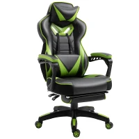 Vinsetto Chaise gaming Ergonomique, Fauteuil de Bureau confortable avec Repose-Pied, Appuie-Tête et coussin lombaire, Hauteur Réglable, noir et vert(m-1)