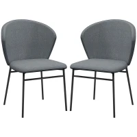 HOMCOM Lot de 2 chaises de salle à manger assise rembourrée en tissu aspect lin pieds en acier stable design moderne gris(m-1)