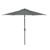 Outsunny 2.7m Patio Garden Umbrella Outdoor Parasol with Tilt Crank and 24 LEDs Lights (Grey)(m-11)
