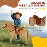 HOMCOM Cavallo Giocattolo con Suoni Realistici, Sella, Briglie e Poggiapiedi, 85x28x60 cm, Beige(m-6)