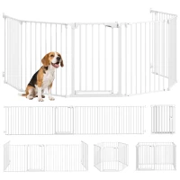 PawHut Barrera para Perros Plegable Valla para Mascotas de 6 Paneles Puerta con Cierre Doble para Escalera Pasillo Blanco(m-10)