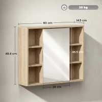 HOMCOM Mobile da bagno con specchio, armadietto con ante e 6 scomparti aperti, 60 x 14,5 x 49,4 cm, legno naturale(m-3)