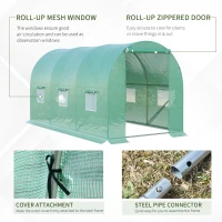 Outsunny 4 x 2 x 2 m Polytunnel Greenhouse with Roll-up Door and 6 Mesh Windows, Walk-in Garden Tunnel Warm House Tent with UV-resistant PE Cover and Galvanised Steel Frame, Green(m-7)