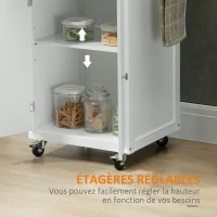 HOMCOM Chariot de service desserte de cuisine à roulettes multi-rangements 1 tiroir placard 2 portes avec étagère porte-torchons MDF blanc acier inoxydable(m-7)