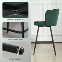 HOMCOM Lot de 2 tabourets de bar, chaises de bar avec dossier et repose-pieds, pieds en acier, 54 x 55 x 97 cm, vert foncé(m-6)