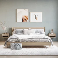 HOMCOM Lot de 2 tables de chevet murales table de nuit tiroir coulissant niche plateau en bois dim. 37L x 32l x 21H cm naturel(m-10)