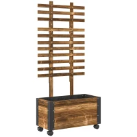 Outsunny Fioriera con Traliccio per Rampicanti e Rotelle, in Legno di Abete, 65x31x147 cm, Marrone(m-1)
