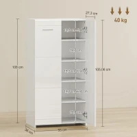 HOMCOM High-gloss shoe cabinet, shoe storage with adjustable shelves for hallway, entry, space for 10 pairs, white(m-3)