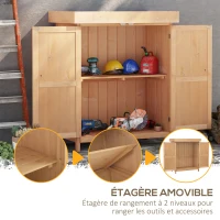 Outsunny Armoire de Jardin sur Pied Double Porte étagère et Toit bitumé relevable dim. 74L x 43l x 88H cm Bois Massif de Sapin(m-6)