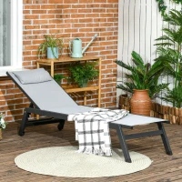 Outsunny Bain de soleil transat en aluminium et textilène avec roulettes et repose-tête dossier inclinable gris clair(m-2)