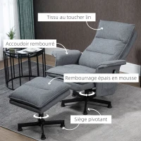 HOMCOM Fauteuil massant électrique relaxant avec repose-pieds et télécommande tissu imitation lin 78 x 93 x 99 cm gris(m-6)