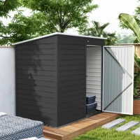 Outsunny 6 x 4ft Metal Garden Storage Shed, Outdoor Tool Storage Shed with Lockable Door and Gloves for Garden, Patio, Dark Grey(m-9)