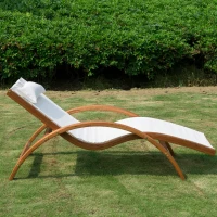 Outsunny Transat Chaise Longue Design Style Tropical Bois Massif Naturel Coloris Beige Blanc(m-7)