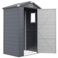 Outsunny 4.4ft x 3.3ft size Aluminium Frame and Plastic Wall Shed, with Foundation - Grey(m-11)