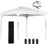 Outsunny Tonnelle de jardin 2,5 x 2,5 m barnum pliant Pop-up hauteur réglable sur 4 niveaux tissu Oxford anti UV50+ châssis acier sac de transport fourni blanc(m-1)