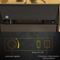 HOMCOM Cheminée électrique Effet de Flamme Style néo rétro Thermostat 1000-2000 W Noir Or(m-6)