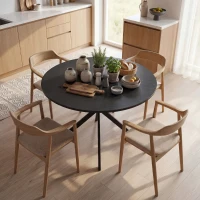 HOMCOM Round dining table for 4, industrial-style kitchen table with steel legs, for dining room, kitchen, Black(m-2)