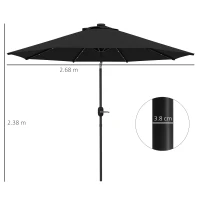 Outsunny 2.7m Outdoor Patio Garden Umbrella Parasol with Tilt Crank and 24 LEDs Lights, Black(m-3)