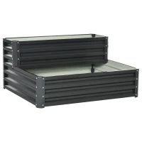 Outsunny 2 Tier Raised Garden Bed, Galvanised Planter Box with Open Bottom for Vegetables Flowers Herbs, 120x101x58cm, Dark Grey(m-1)