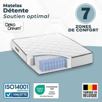 Matelas 140 x 200 cm - Hauteur 19 cm - 580 ressorts ensachés - 7 zones - Equilibré - réversible - fabriqué en Belgique - DEKO DREAM(m-6)