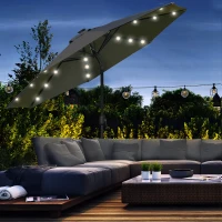 Outsunny 2.7m Patio Garden Umbrella Outdoor Parasol with Tilt Crank and 24 LEDs Lights (Grey)(m-2)