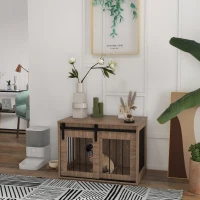 PawHut Cage caisse pour chien animaux intérieur porte coulissante, métal effet bois, dim. 57H x 80L x 54l cm(m-10)