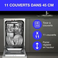 Lave-vaisselle pose libre - CONTINENTAL EDISON - CELV1145S - 11 couverts - 45 cm - 45 dB  - Silver(m-5)