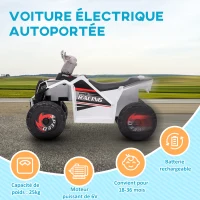 HOMCOM Quad électrique pour enfants véhicule à batterie 6V avec marche avant et arrière 70L x 41,5l x 48,5H cm Blanc(m-6)